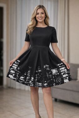 Tahari Dress 10 Black Dress 3/4 Long Sleeve Stretch Back Zip Fit And Flare